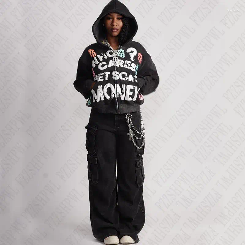 Men's Jackets Hip Hop Graphic American Retro Hoodies Clothes Punk Gothic Vintage Streetwear Zip Up Hoodie EMO Girl Fashion Collar