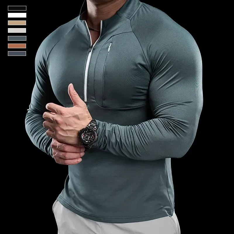 2024 Mens Sports Gym Fitness Tops Running Training Clothes Round Neck Quick-drying Breathable Long-sleeved T-shirt Autumn 241113