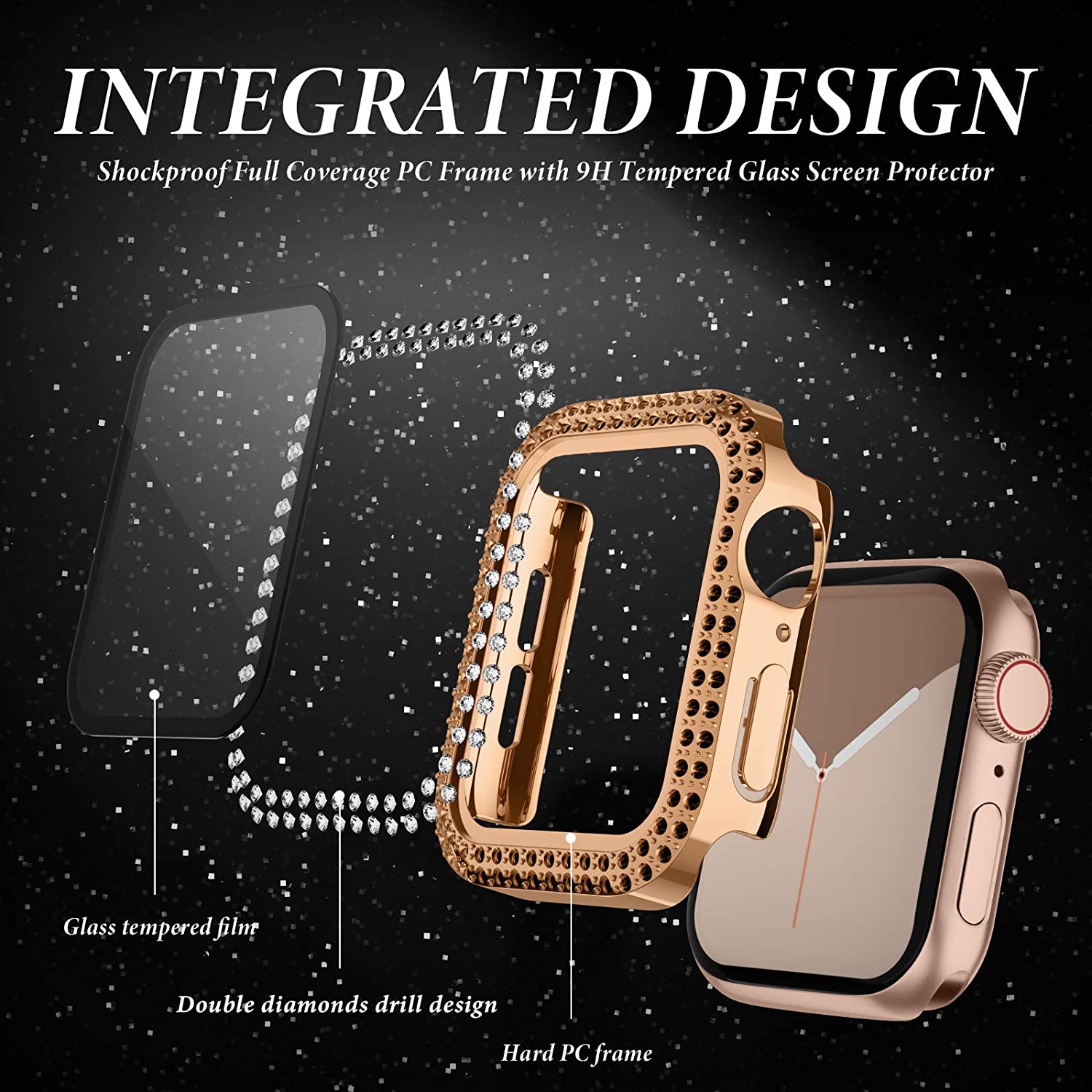 Diamond Case For Apple watch 45mm 41mm 40mm 42mm 38mm Accessories Bling Bumper Protector Cover iWatch series 3 4 5 6 7 8 se