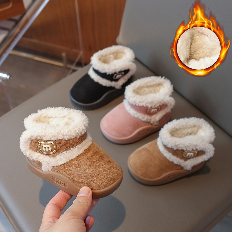 Free Shipping 2024 New Children's Snow Boots with Thick Velvet for Baby Girls, Khaki Cotton Shoes, Anti slip Soft Bottom, Boys' Casual Shoes