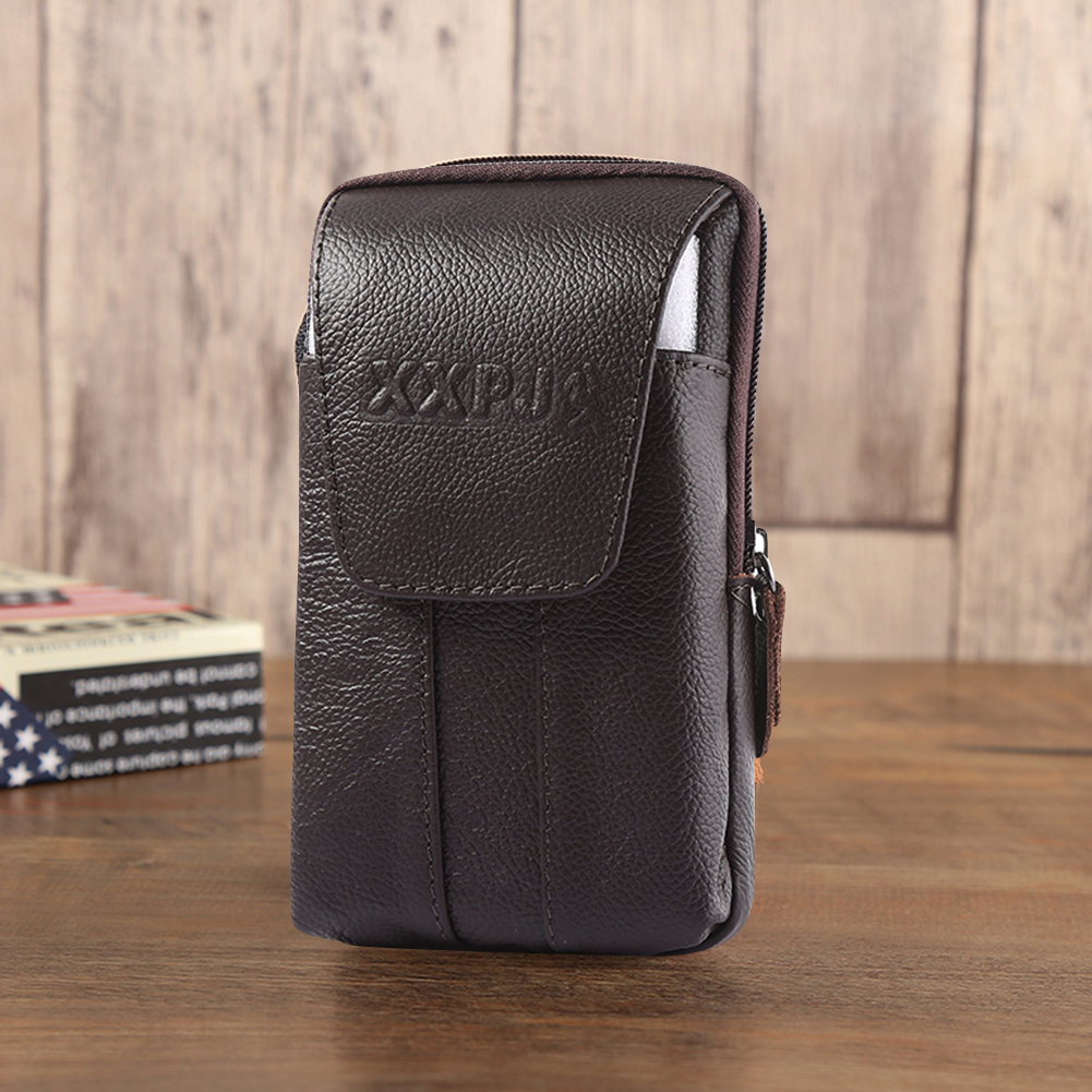 Leather Cowhide Waist Fanny Packs Men Casual Fanny Bum Bag Mobile Phone Pouch smile