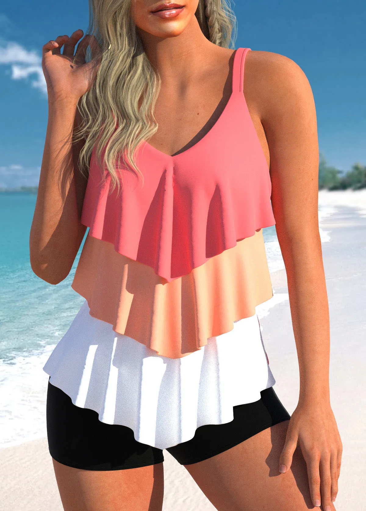 New Ruffle Edge Summer High Elastic Bikini Set 3D Printed Two Piece Set Sexy Women's Beach Swimsuit S-6XL