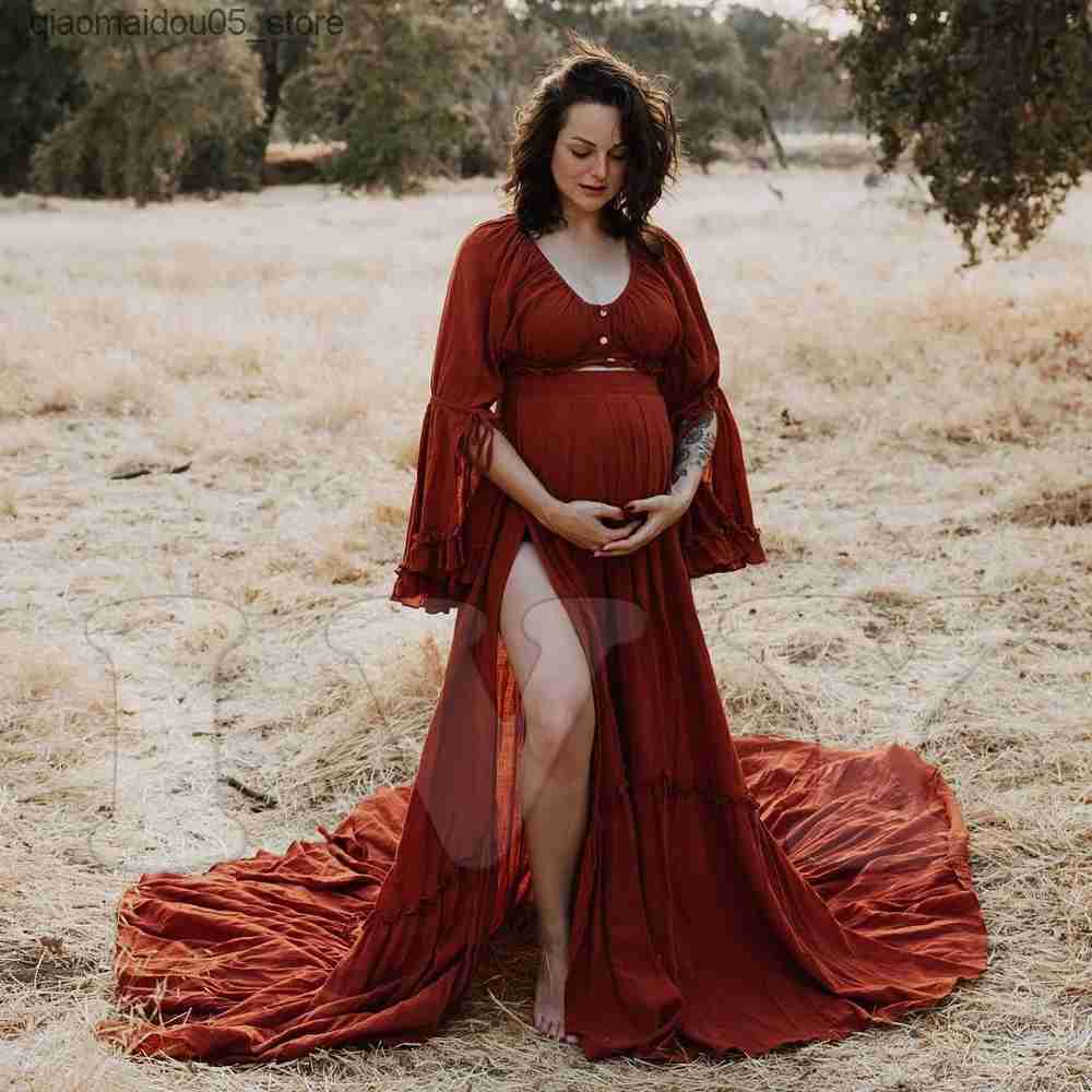 Maternity Dresses Pregnant Women Photography Bohemian Dress Pregnant Women Clothing Baby Shower Photo Shooting Dress Prop Accessories Q240413