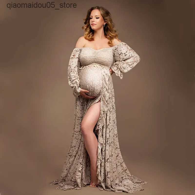 Maternity Dresses 2-in-1 Bohemian Pregnant Women Photography Clothing Bohemian Pregnant Women Photo Shooting Long Pregnant Sheep Womens Flower Lace Dr