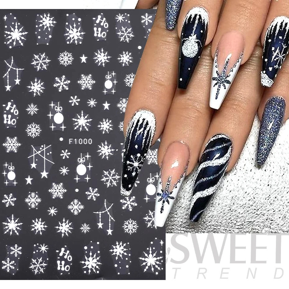 3D Gold Glitter Snowflake Nail Sticker Winter Reflective White Sweater Star Dancer Christmas Tree Foil Xmas Year Decal Tips 241112