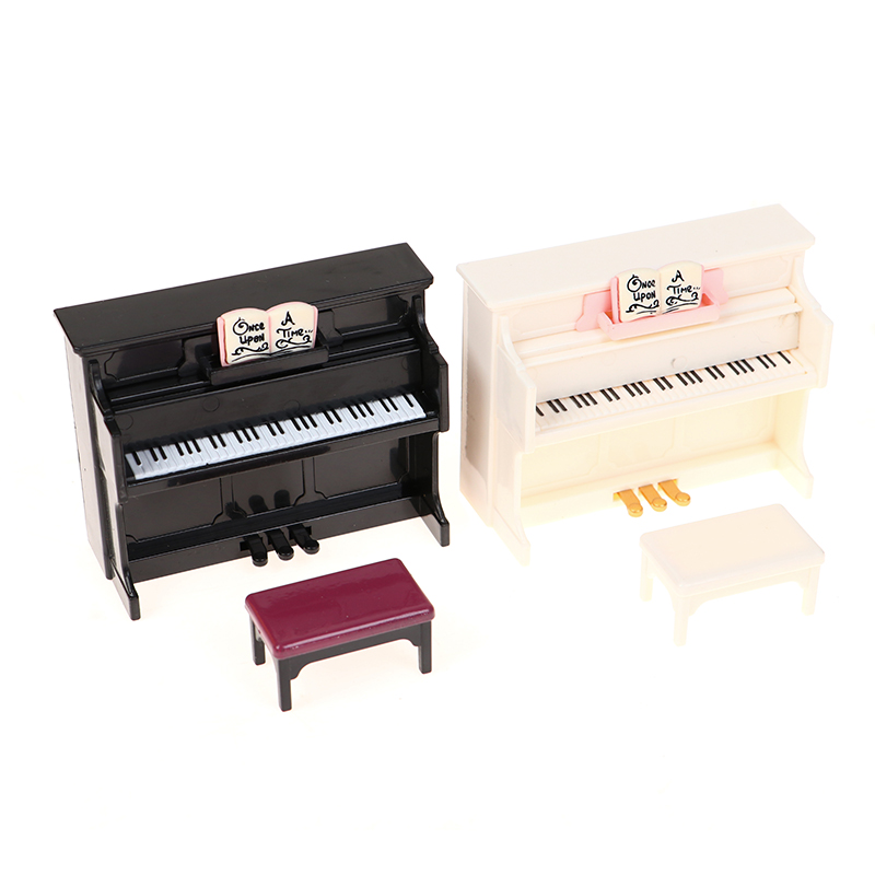 Plastic ddmysmile Miniature 1/12 Dollhouse Piano With Stool Dolls House Accessories Smile