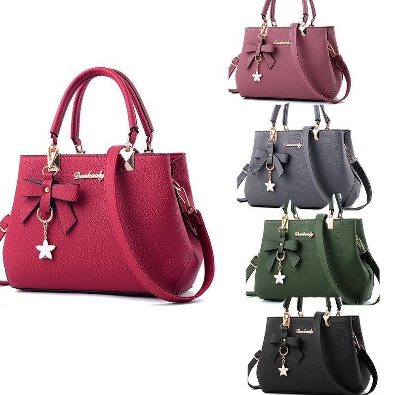 2023 New Shoulder Bags Women Vintage Bowknot Star Pendant Handbag Casual Women Messenger Leather Large Capacity Bags