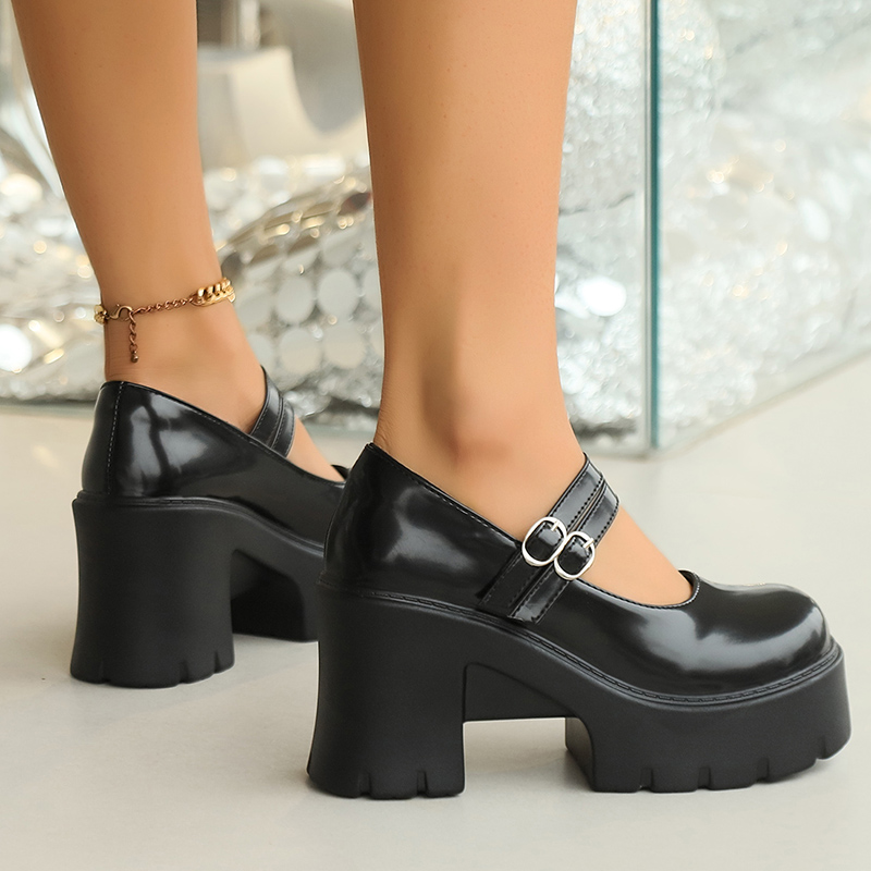 Heels High New Chunky Mary Jane for Women 2024 Vintage Buckle Strap Platform Pumps Woman Pu Leather Thick Heeled Lolita Shoes 3c5b Platm