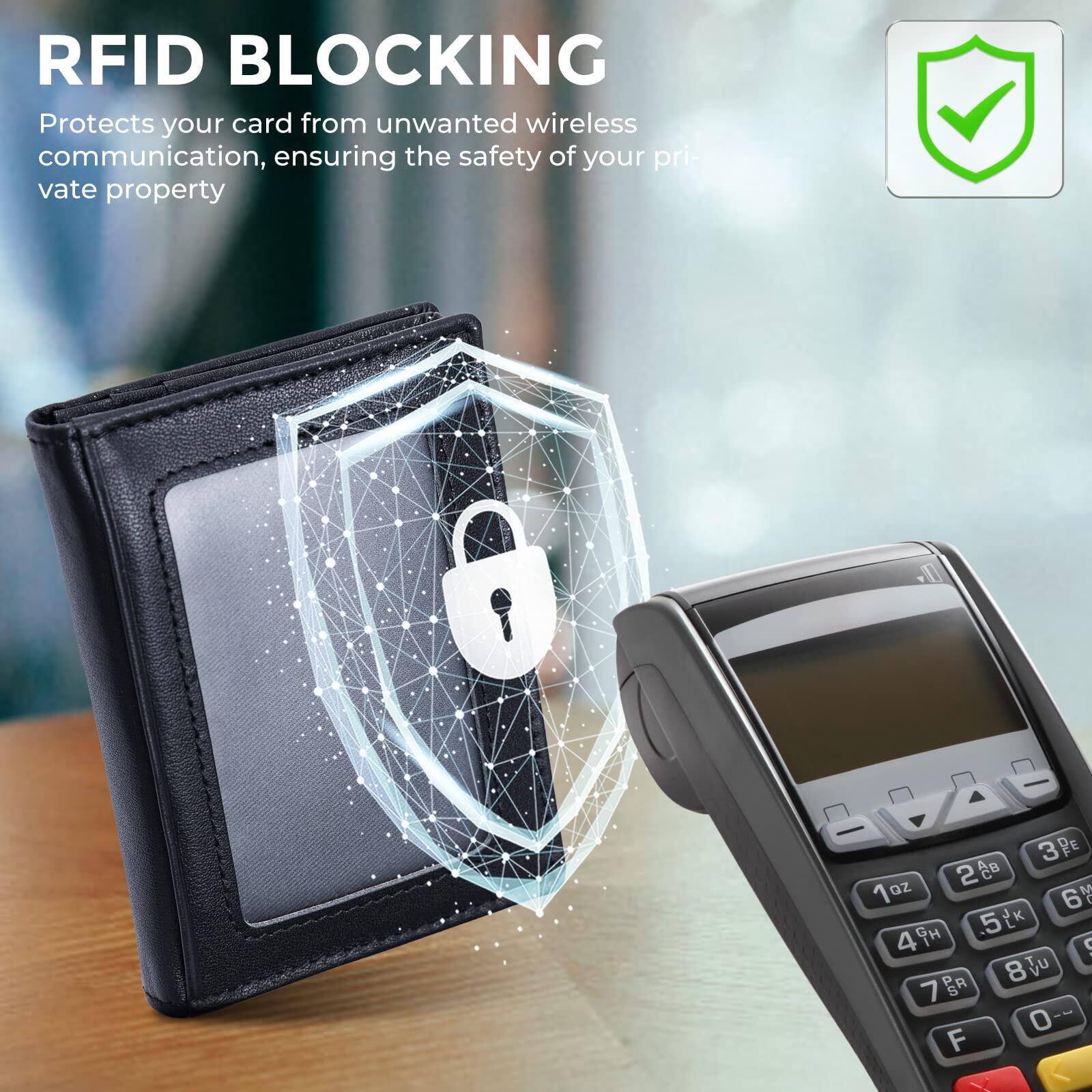 RFID Blocking Mens Slim Front Pocket Wallet Genuine Leather Bifold Credit Card Holder with ID Window Retro Style