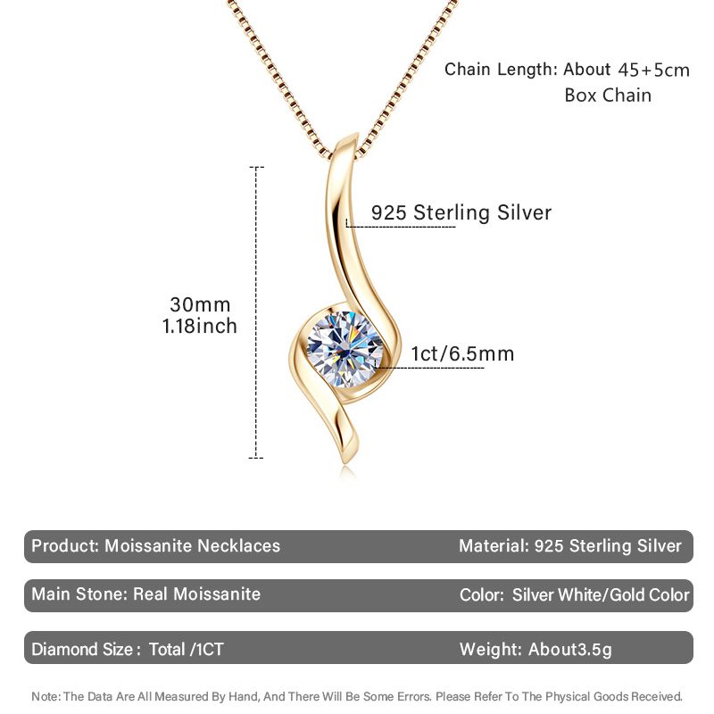 1CT Moissanite Color Real D with GRA Certificate Sterling Sier Simple Dia Pendants Necklaces for Women Jewelry smile