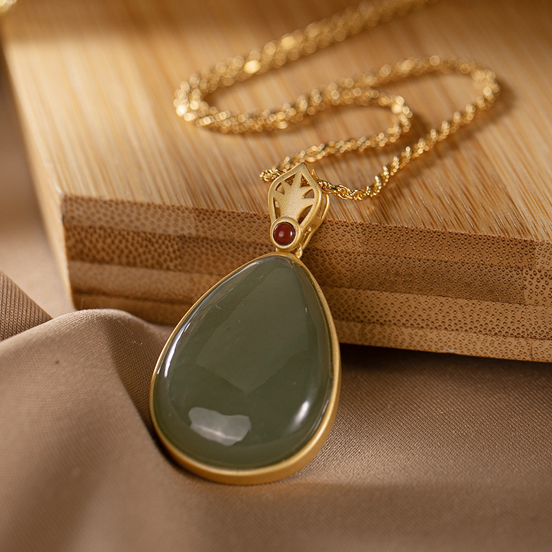 Design Hetian Creative Natural Jasper Drop-Shaped ddmysmile Pendant Necklace Chinese Style Antique Elegant Light Women's Jewelry Smile