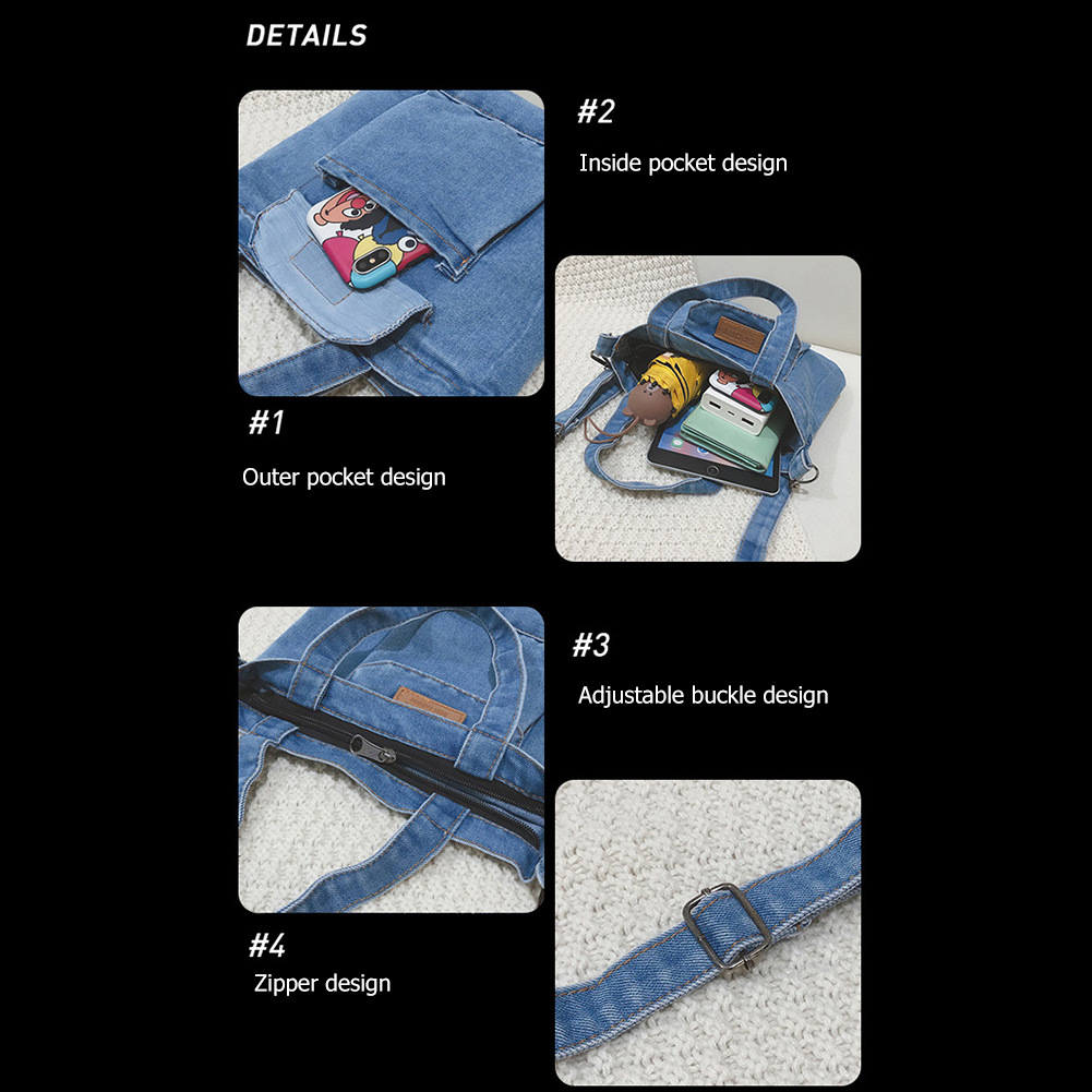 Women Casual Satchel Bag Denim Shopper Shoulder Handbag Adjustable Straps with Pockets Zipper Closure Daily Handbag and Purse