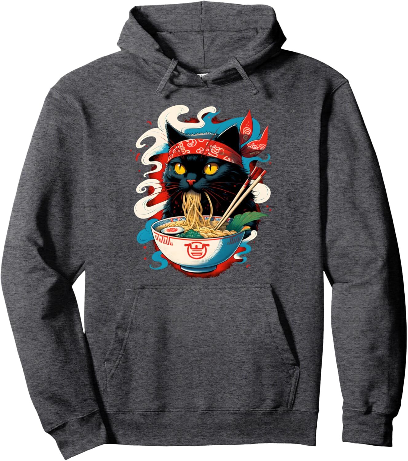 Hoodie for Mens cool Black Cat Ramen Noodle Japanese Anime Kawaii Cat Pullover Hoodie Graphic Hoodies sweatshirt