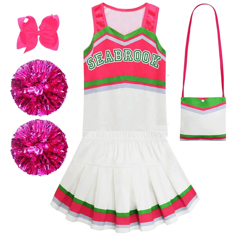 Toddler Campus Cosplay Cheerleader Costume For Girls Children Sets+Bow Hair Cilp Kids Cheer Up Carnival Easter Outfits 4-10Y