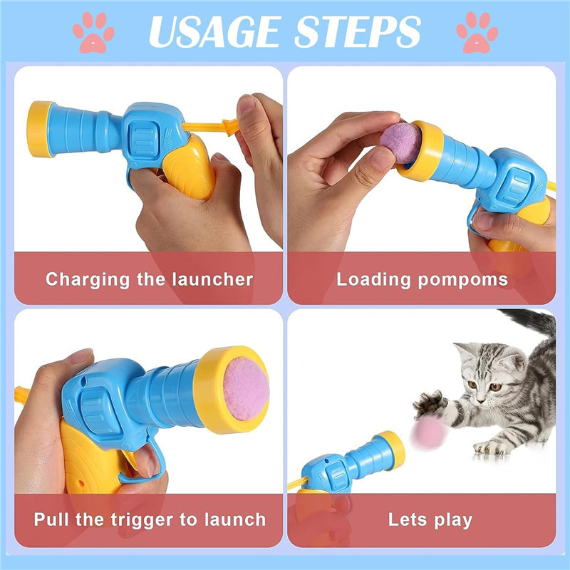 1pcs Fuzzy Ball Shooter for Cats Interactive with 100pcs Soft Pom Pom Balls Cat Ball Toy Launcher Cat Fetch Toys for Cats Kitten