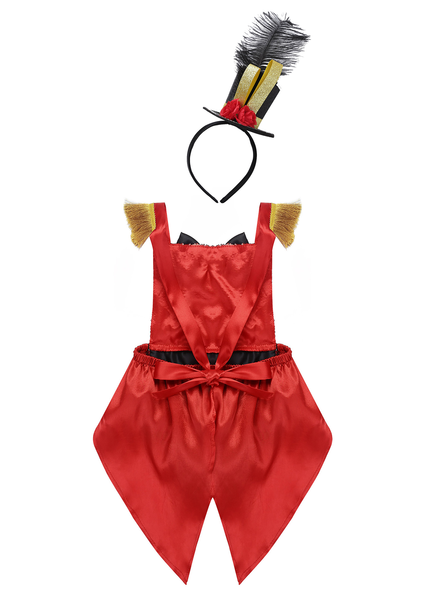 Baby Girl Toddler Ringmaster Circus Costume Bodysuit Shiny Sequins Bowknot Romper with Feather Hat for Halloween Cosplay Party
