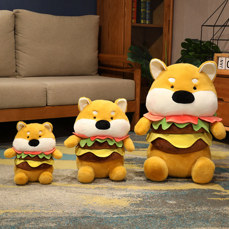 25cm Kawaii Hamburger Dog Pig Doll Plush Toy Stuffed Soft Creative Animal Pillow Toys for Holiday Birthday Gift