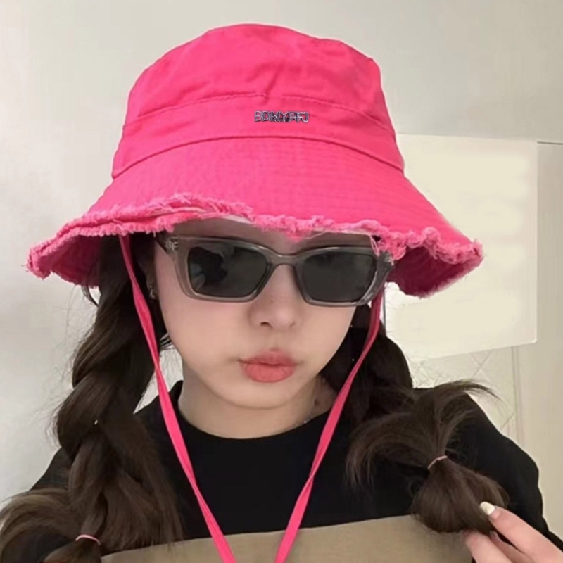 Fisherman Adult Frayed Design Hat Wide Brim ddmysmile Sunproof Bucket Hat Summer Smile