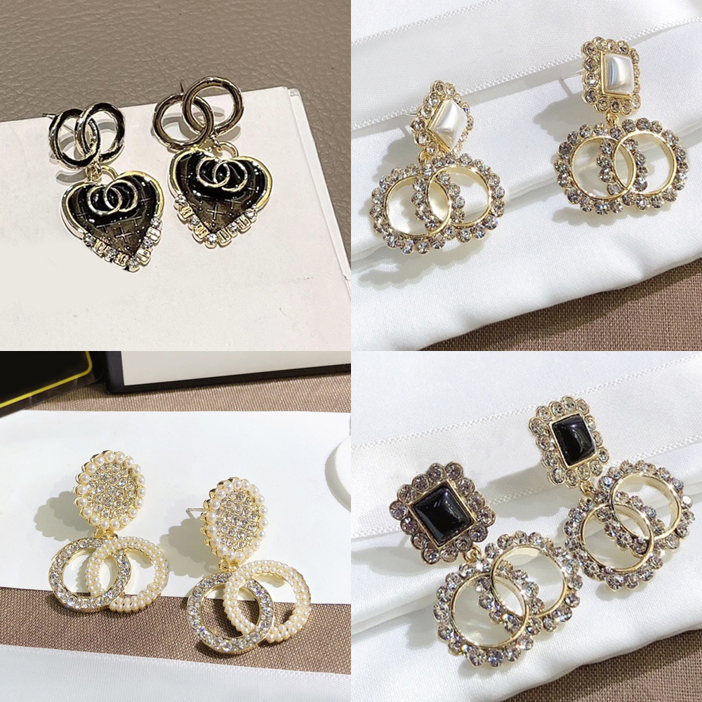 Famous Designer Earrings Letter Stud Stainless Steel Studs Crystal Pearl Earrings Wedding Party Christmas Gifts