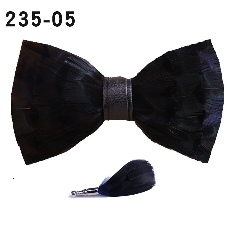 Feather Bow Tie Brooch Set - Wooden Gift Box For Men's Accessories Wedding Party Birthday 24