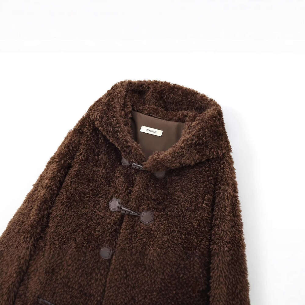 shanshi fur coat women cow horn buckle imitation fur women's style new hooded single row jacket