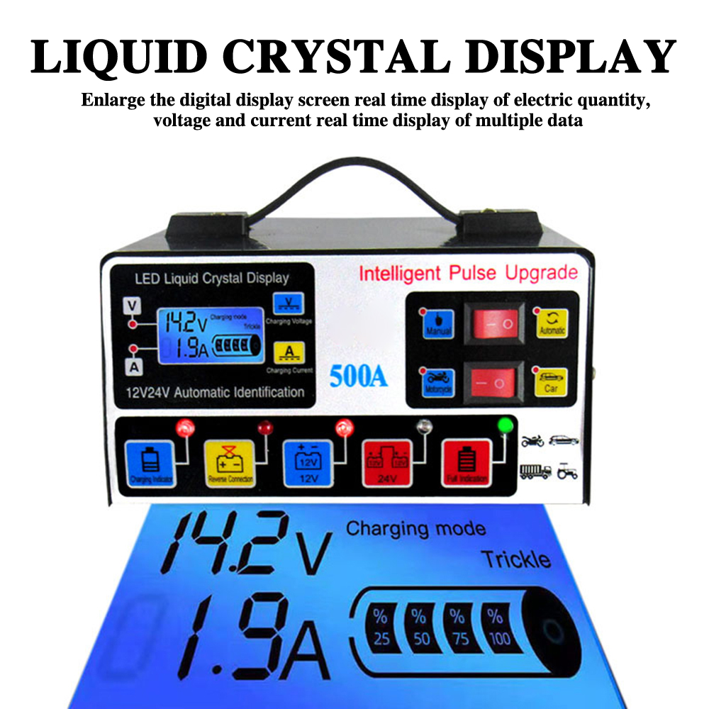 LCD Digital Display Car battery charger 12V/24V Intelligent Pure Automatic Charger Full-Automatic Self-Stop Battery Charger