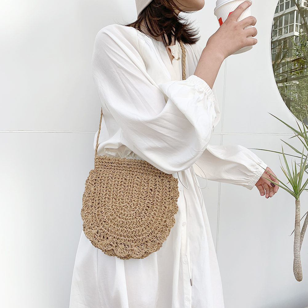 Sling Purse Bohemian Summer Handmade Knitting Crossbody Bag Women's Straw Rope Woven Satchel Vintage Weaving Small Shoulder Bags smile