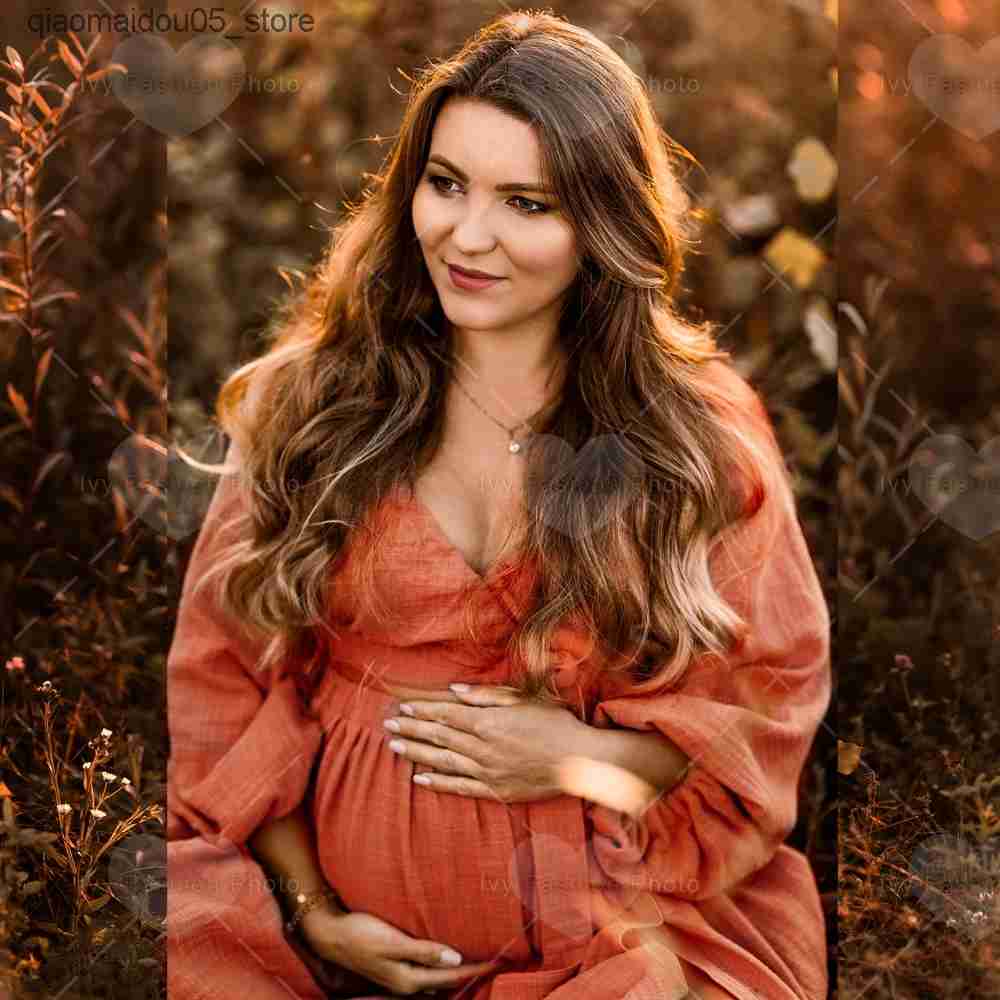 Maternity Dresses Linen cotton maternity dress for photo shooting two-piece set cotton maternity swimsuit Bohemian maternity dress Q240413