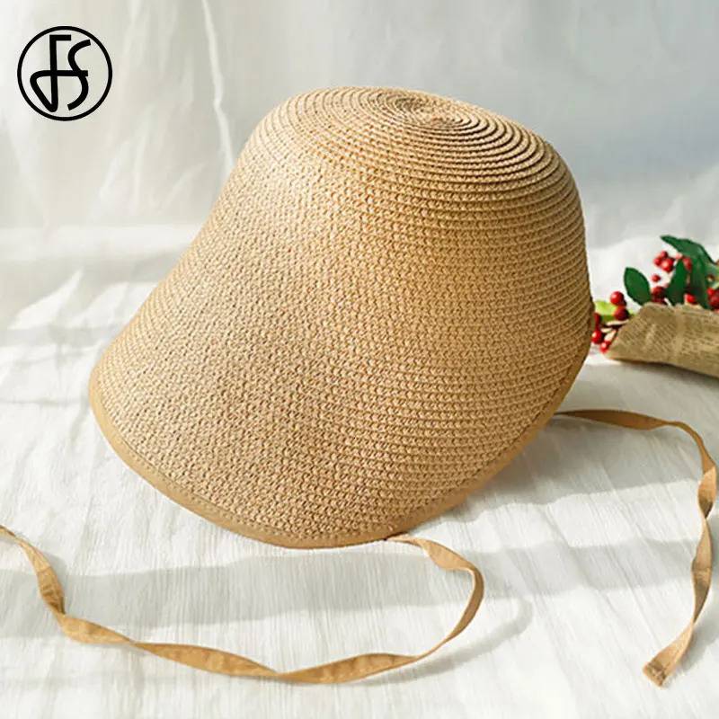 FS Fashion Straw Regency Bonnets Hats For Women Party Sun Hats Bow Beach Cap Big Wide Brim Cloche Hat Fedora Chapeau Femme 240412
