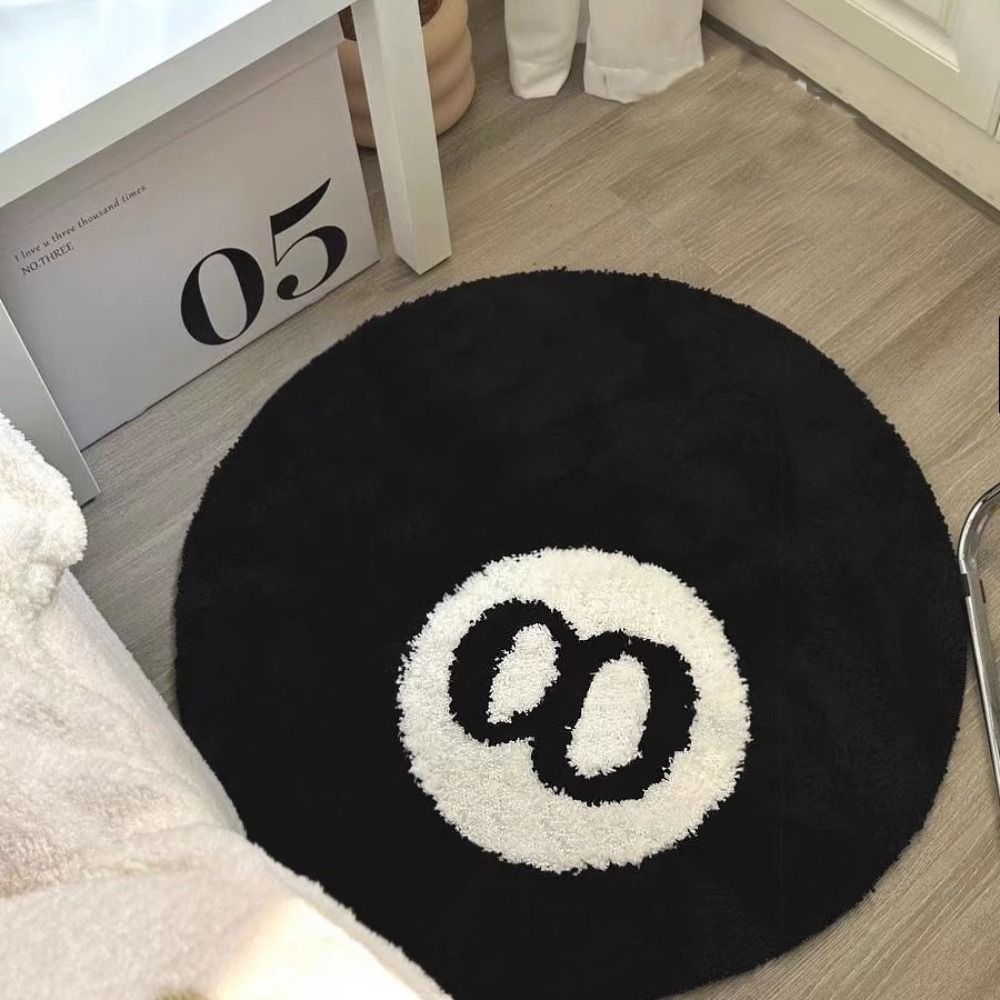 1 PCS Creative 8 Ball Carpet Simple Soft Plush Ground Mat Comfortable Skin Friendly Black Round Rug For Gifts