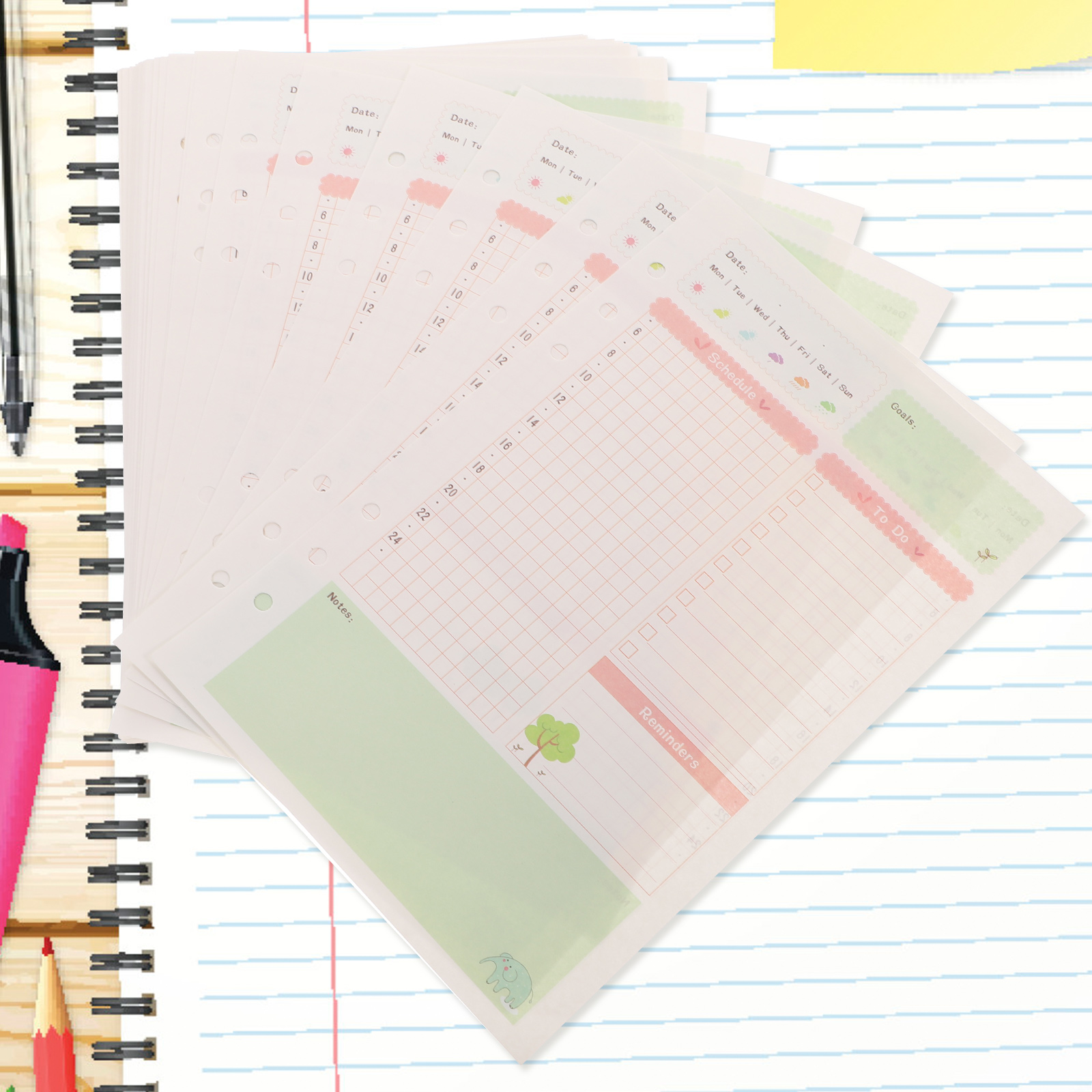 A5 Daily Planner To Do List Notepad Refill Inserts Filler Paper Pages 6- Hole Day Planner for Loose Leaf Binder Notebook Diary