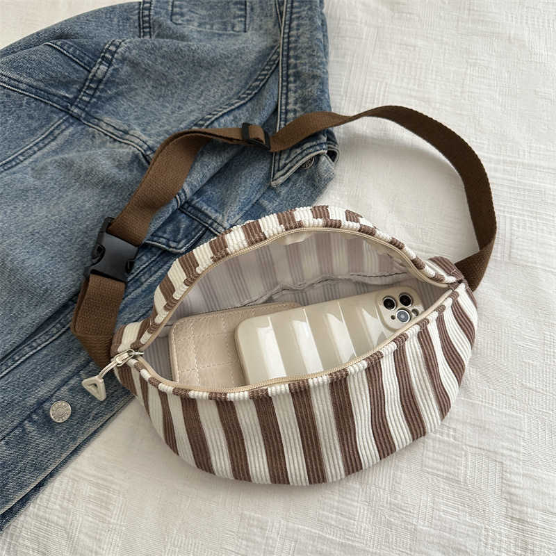 Vertical striped waist bag ins cute, fresh, simple, versatile crossbody bag for girls and girls, chest bag