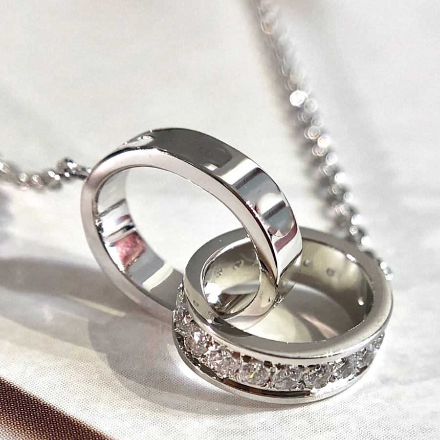 Luxury Fashion Necklace Designer Jewelry Party Sterling Silver Double Rings Diamond Pendant Rose Gold Necklaces For Women Fancy Dress Long Chain Jewel
