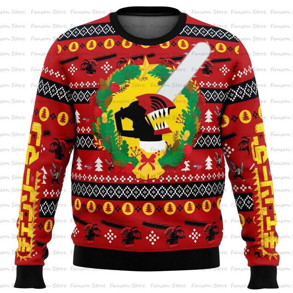 Chainsaw Man Ugly Christmas Sweater 2024 New Fashion Men Pullover Tops Japan Style Cartoon Anime Women Hoodie Sweatshirt LX241113