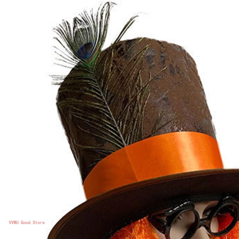 Orange Wigs Decor Top Hat for Adult/teenager Cosplay Mad Hatter Party Costume Cloth Cosplay Hat for Carnival Party