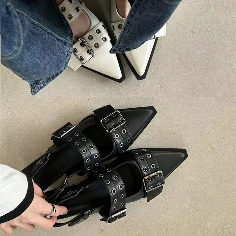 Sgback Shoes Gothic Chunky Heels Women's Pumps Rivet Street Style Medium Heel Punk Vintage Casual Sandals Spring Summer 2024