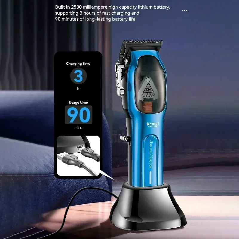 Km-1763 ddmysmile Automatic Kemei Fully Professional Men's Hair Clipper Rechargeable Beard Hair Clipper Electric Hair Cutter Precision Smile