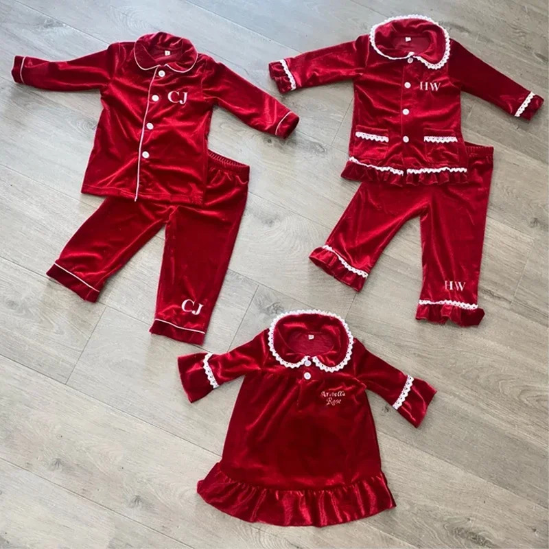Ruffkids Red Green Boys Girls Velvet Baby Clothes Kids Pajamas Family Matching Pjs Loungewear Christmas Pyjamas Sets 241112