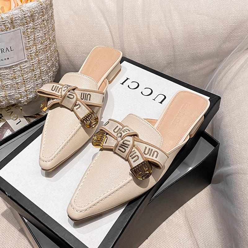 B8 Baotou Half Slippers Women's Outerwear New Style Square Head Coarse Heel Soft Bottom Lazy Muller Shoes Large Women's Shoes 41-43