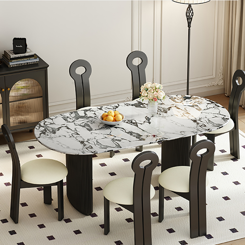 Luxury Slate Dining Tables Designer Dining Table and Chair Set for Kitchen French Retro Dining Room Furniture Nordic Oval Table