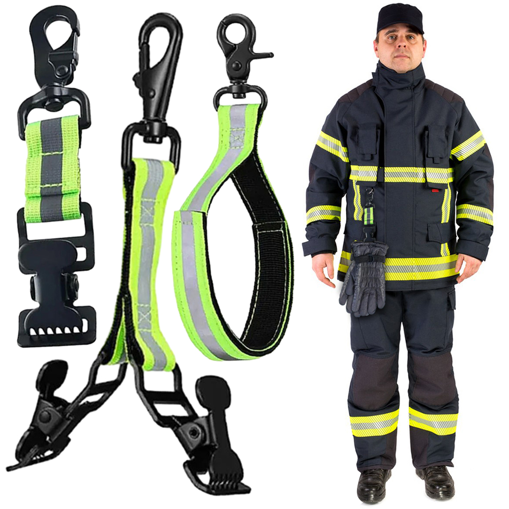 Firefighter Glove Strap Safety Glove Clips with Reflective Trim Glove Belt Clip Heavy Duty for Work Firefighter Rescue