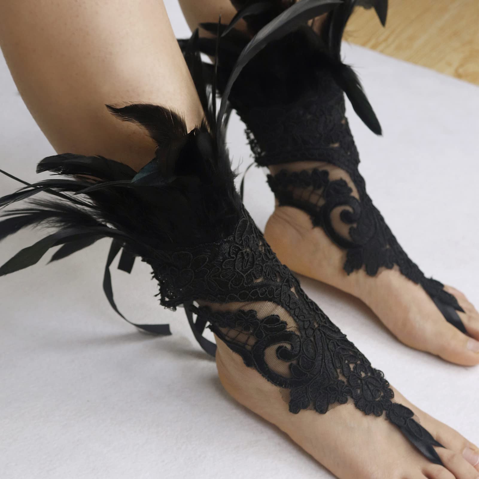 Punk Gothic Gloves Feather Wrist Cuff Carnival Stage Show Showgirl Natural Dyed Rooster Feather Arm Warmer Party Cosplay Costume