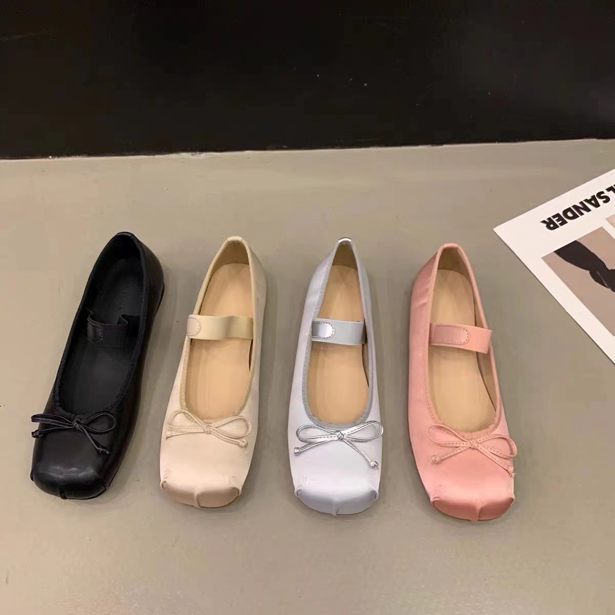 Designer silk New 0b7a9 Bowtie ballet big square toe ballerina shoes elastic band slip on New loafers women flats plus size 43