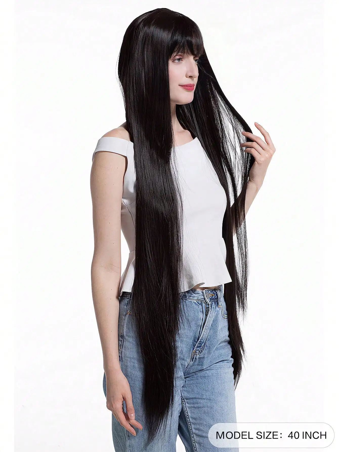 Meter 1 Black Wig Black Natural Long Straight Hair Wig With Bangs Synthetic Female Wig, Suitable For Daily ddmysmile Use Smile ,