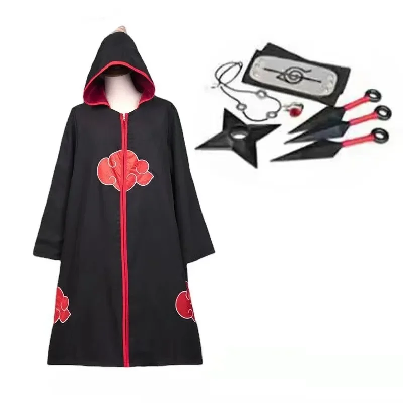 bilibili Akatsuki Cloak Adult Kids Itachi Long Black Robe Capes Halloween Party Cosplay for Anime Naruto Costume with Headband