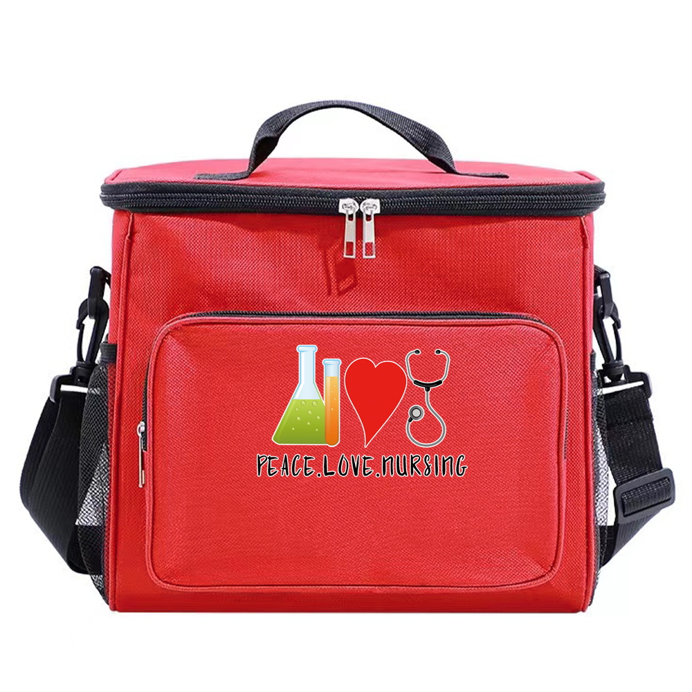 Lunch Bag Women Cooler Unisex Pink Color - Thermal Insulated Food Container for Hygiene Dinner Box Printing Nurse Series - smile - -