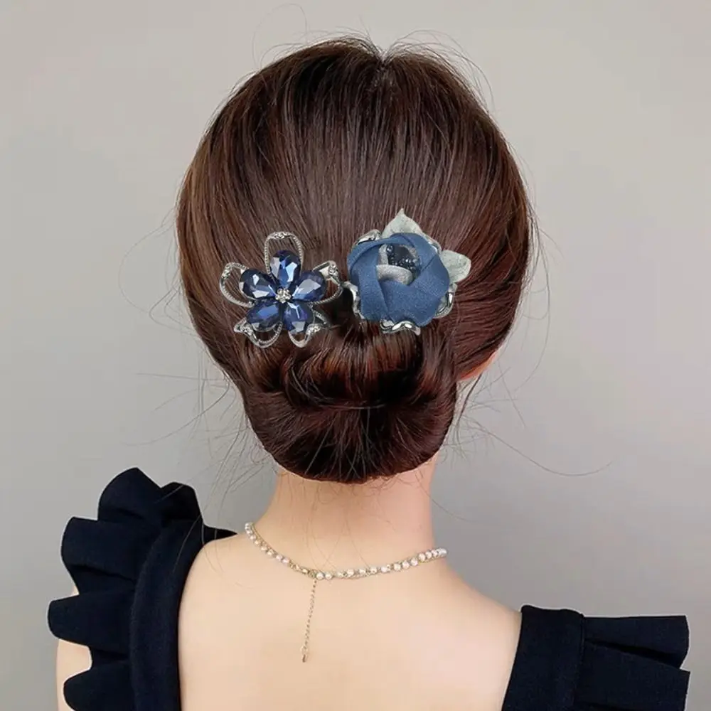 Rhinestone Flower Hair Clip Lazy Hair Curler Hair Bun Maker Whale Tail Bundle Hair Tie Hair Twist Maker Women Hair Styling Tool