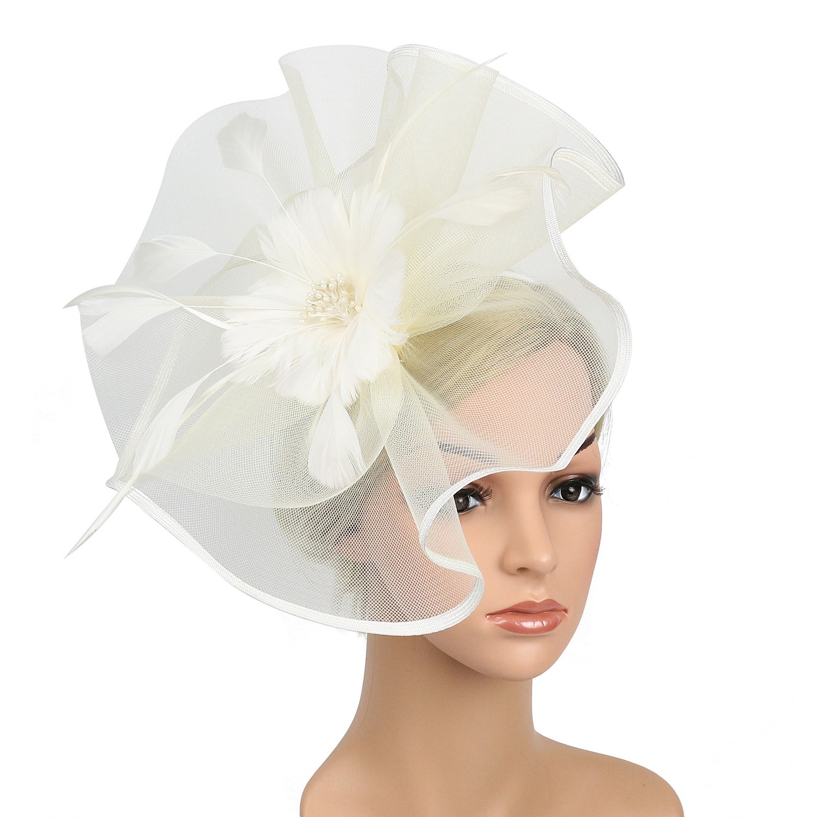 Hat Women Feather Headwear Church Clip Fascinators Hat Wedding Party Cap For Workout Head Bands Wet Hair Band Her Band smile