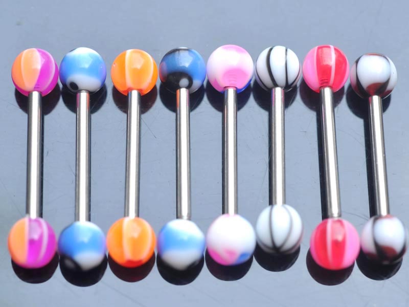 Wholesale 20 PCS/Lot Mix Color Women Tongue Rings Acrylic Ball Screw-fit Back Piercing Industrial Barbell Sexy Body Jewelry