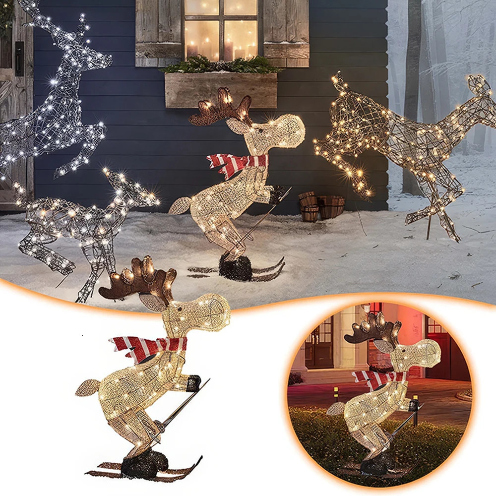 Lighted Reindeer Ornaments Glowing Ski Deer Statue with LED Lights String 3D Standing Figurines for Christmas Decoratio 241113